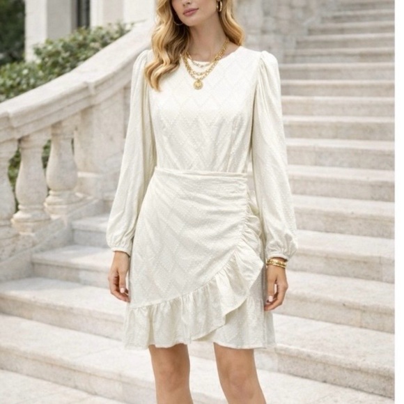 J. Crew Dresses & Skirts - NEW J. Crew Puff-sleeve faux wrap mini dress Size M white boho western cute